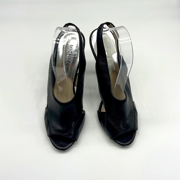 Michael Kors - Black & Patent Leather High Heels With Slingback Open Toe Size 9 - Picture 1 of 16